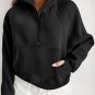 Black Quarter Zip Stand Neck Kangaroo Pocket Sweatshirt