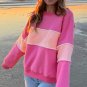 Sachet Pink Colorblock Patchwork Drop Shoulder Ribbed Trim Sweatshirt