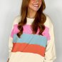 White Colorblock Patchwork Crewneck Drop Shoulder Sweatshirt
