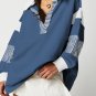 Sail Blue Striped Colorblock Patchwork Collar Sweatshirt