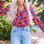 Floral Print Wrap V Neck Long Sleeve Bodysuit