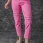 Pink Star Shape Patchwork Mid Waist Straight Leg Jeans