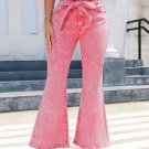 Pink Flare Leg High Waist Front Knot Casual Jeans