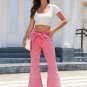 Pink Flare Leg High Waist Front Knot Casual Jeans