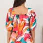 Multicolor Square Neck Abstract Print Short Sleeve Blouse