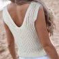 White Hollowed Knit V Neck Tank Top