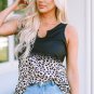 Black Gradient Leopard Split Neck Tank Top