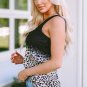 Black Gradient Leopard Split Neck Tank Top