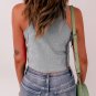 Gray Rib Knit Crew Neck Sleeveless Crop Top