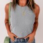 Gray Rib Knit Crew Neck Sleeveless Crop Top