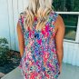 Rose Floral Print Tank Top with Ruffles