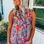 Rose Floral Print Tank Top with Ruffles
