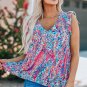 Boho Pattern Print Flounce V Neck Tank Top