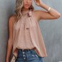 Pink Sleeveless Tie Mock Neck Leopard Tank Top