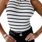 White Striped Print Ribbed O-neck Sleeveless Top
