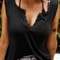 Black Solid Slim-fit V Neck Tank Top