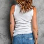 Solid White Round Neck Ribbed Tank Top