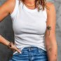 Solid White Round Neck Ribbed Tank Top