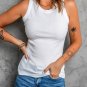 Solid White Round Neck Ribbed Tank Top