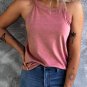 Pink Solid Color Crew Neck Tank Top