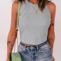 Gray Rib Knit Crew Neck Sleeveless Crop Top