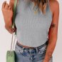 Gray Rib Knit Crew Neck Sleeveless Crop Top