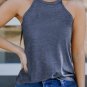 Blue Solid Color Crew Neck Tank Top