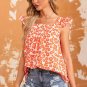 Orange Floral Print Square Neck Ruffle Tank Top