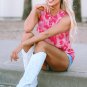 Pink Leopard Frilled Collar Printed Tank Top