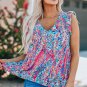 Boho Pattern Print Flounce V Neck Tank Top