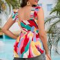 Multicolor Square Neck Abstract Print Tank Top
