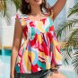 Multicolor Square Neck Abstract Print Tank Top