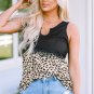 Black Gradient Leopard Split Neck Tank Top