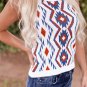 White Aztec Geometric Print Knitted Tank Top