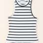 White Striped Print Ribbed O-neck Sleeveless Top