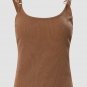 Brown Gold Chain Straps Rib Knit Tank Top