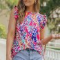 Rose Floral Print Tank Top with Ruffles