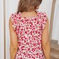 Red Floral Print Ruffled Mock Neck Sleeveless Top
