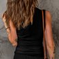 Black Split Neck Ribbed Knit Tank Top