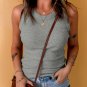 Solid Gray Round Neck Ribbed Tank Top