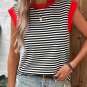 Black Stripe Colorblock Edge Round Neck Tank Top