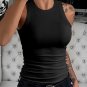 Solid Black Round Neck Ribbed Tank Top
