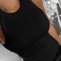 Solid Black Round Neck Ribbed Tank Top