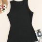 Solid Black Round Neck Ribbed Tank Top