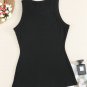 Solid Black Round Neck Ribbed Tank Top