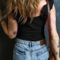 Black Ruffled Wide Straps Slim Tank Top