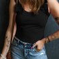 Black Ruffled Wide Straps Slim Tank Top