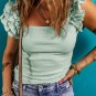 Clearly Aqua Ruffle Strap Crinkle Textured Tank Top