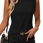 Black Crew Neck Pleated Tank Top