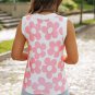 Pink Cute Flower Knitted V Neck Tank Top